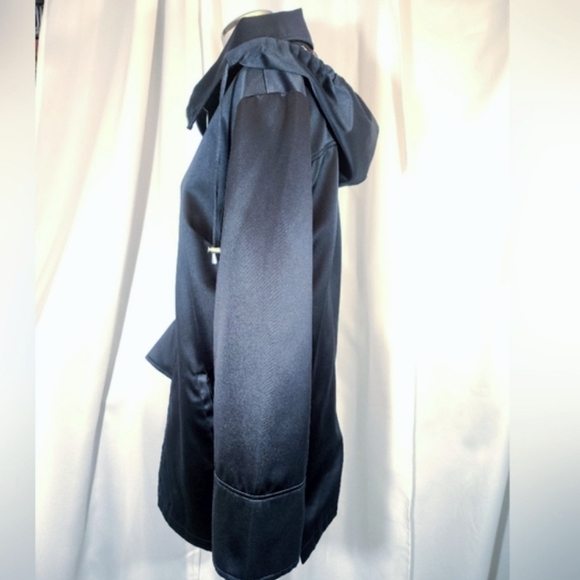 Dennis Basso Midi Trench Women,Navy Blue Satin Detachable Hood ZipUp, Pckts,M - Picture 8 of 14